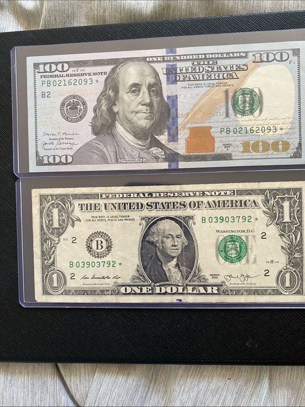 US Currency Display Set Star Notes- $100 & $1 Bills - Green, Black, White